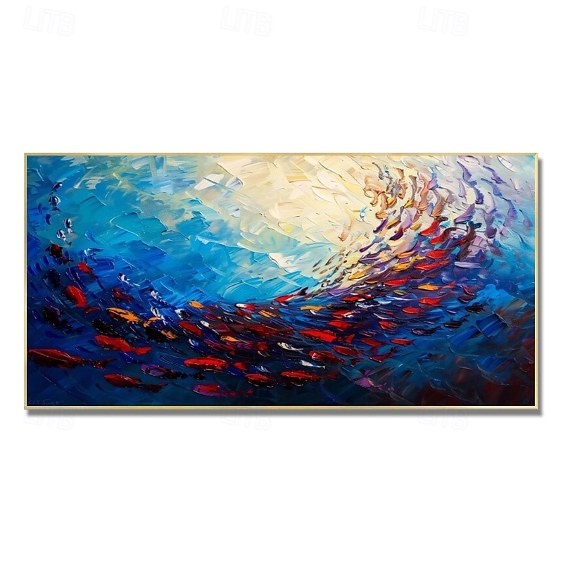 Modern Abstract Colorful Fish Wall Art Canvas Hand-painted Colorful Fish Oil Painting on Canvas Handmade Ocean Animal Artwork Modern Rolled Canvas (No Frame)4