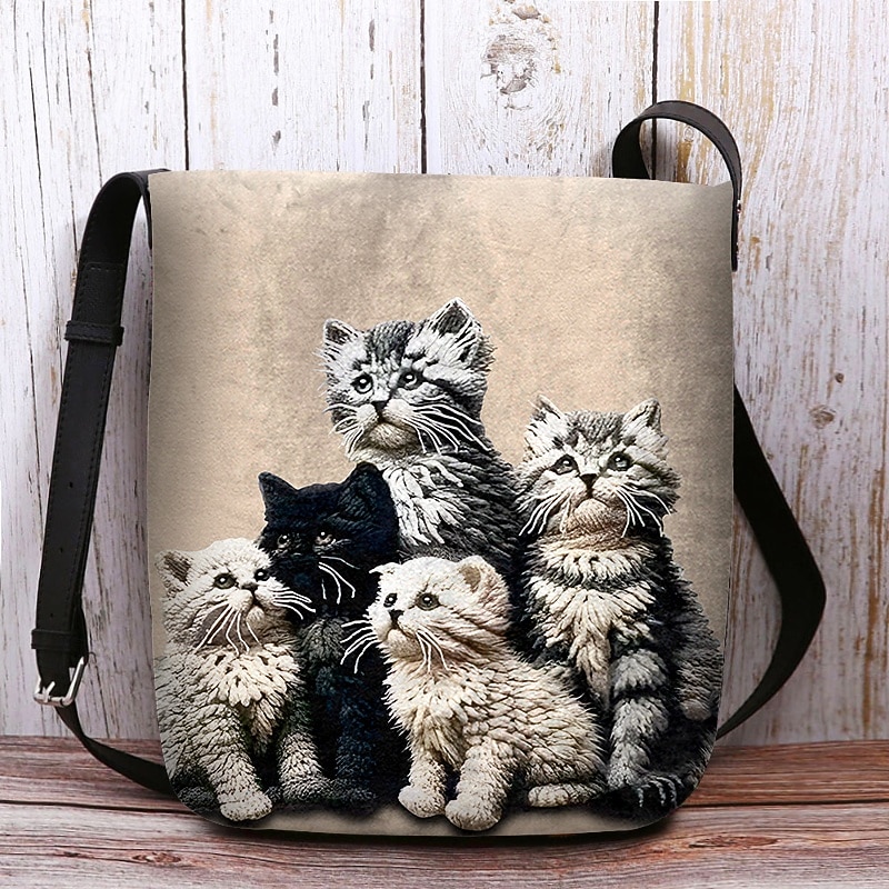 Women's Black Cat Print Crossbody Bag – Stylish Casual Shoulder Bag for Cat Lovers and Everyday Use