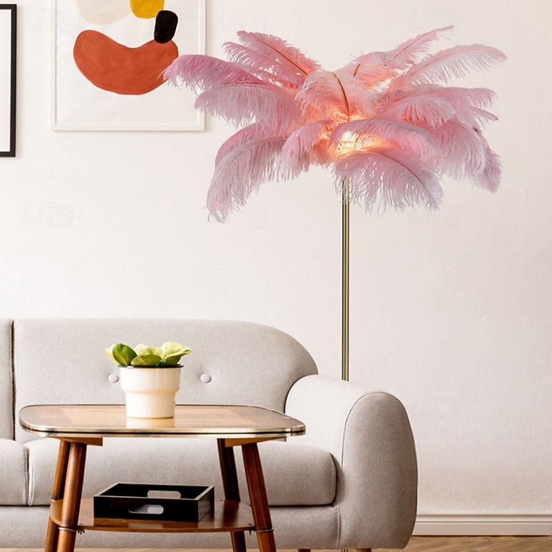 Feather Floor Lamp Feather LED Floor Lamp Iron Art Creative Nordic Bedroom Bathroom Living Room Wedding Study Floor Lamp Floor Lamp Home Decoration with Round Metal Base2