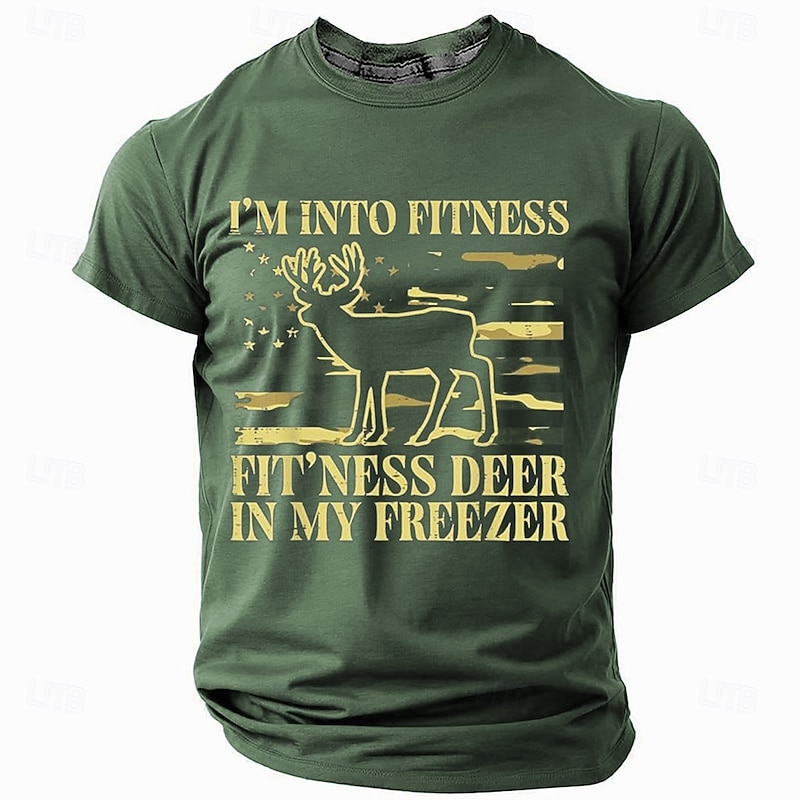 Men's T-Shirt - Funny Hunting Graphic Tee, 'I'm Into Fitness, Fit'ness Deer In My Freezer' Short Sleeve