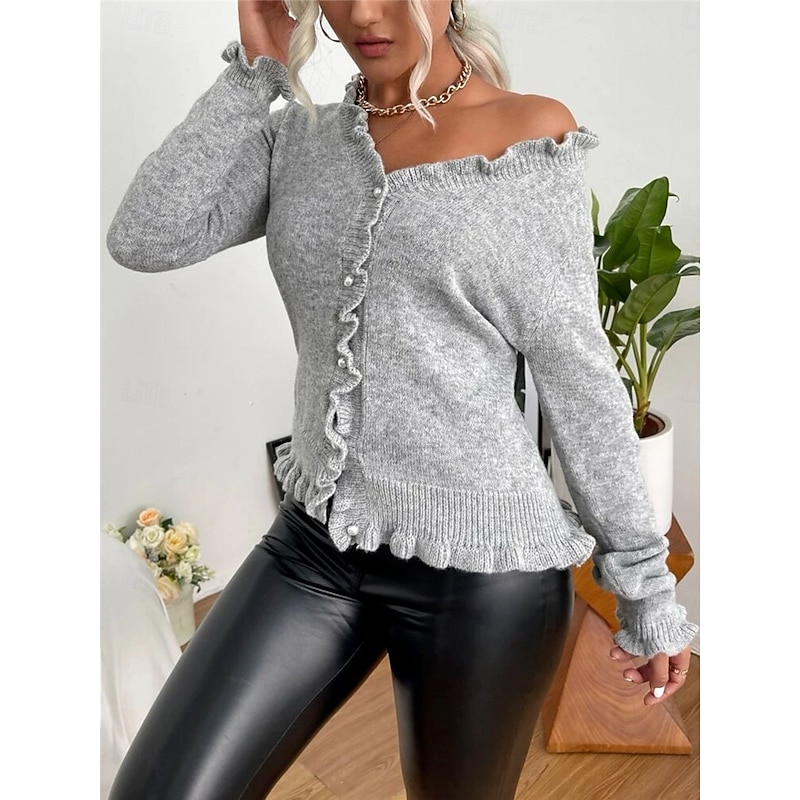 Women's Sweater Cardigan Casual Soft Pure Color Ribbed V Neck Buttons Knitted Long Sleeve Regular Tops Knit Outdoor Daily Weekend Pink Brown Fall Winter3