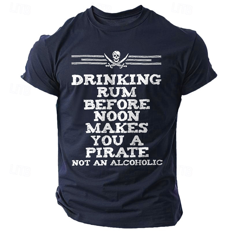 Men's Funny Pirate T-Shirt - Drinking Rum Before Noon Graphic Lifestyle Tee Short Sleeve