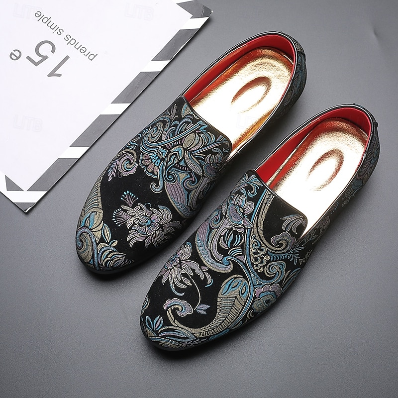 Men's Jacquard fabric Slip-On Loafers - Vintage Style with Floral Pattern, Comfortable Soft Sole, Ideal for Formal Events4