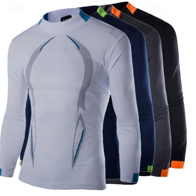 Men's Compression Shirt Athletic Shirt Gym Shirt Fitness Shirt Padded Compression Shirt Long Sleeve Tee Tshirt Casual Athleisure Color Block Quick Dry Soft Breathable Gym Workout Walking Jogging