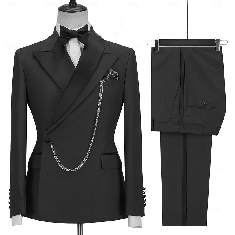 Men's Wedding Party Suits Black White Fashion Business Solid Colored Tailored Fit 2 Piece Single Breasted One-button4