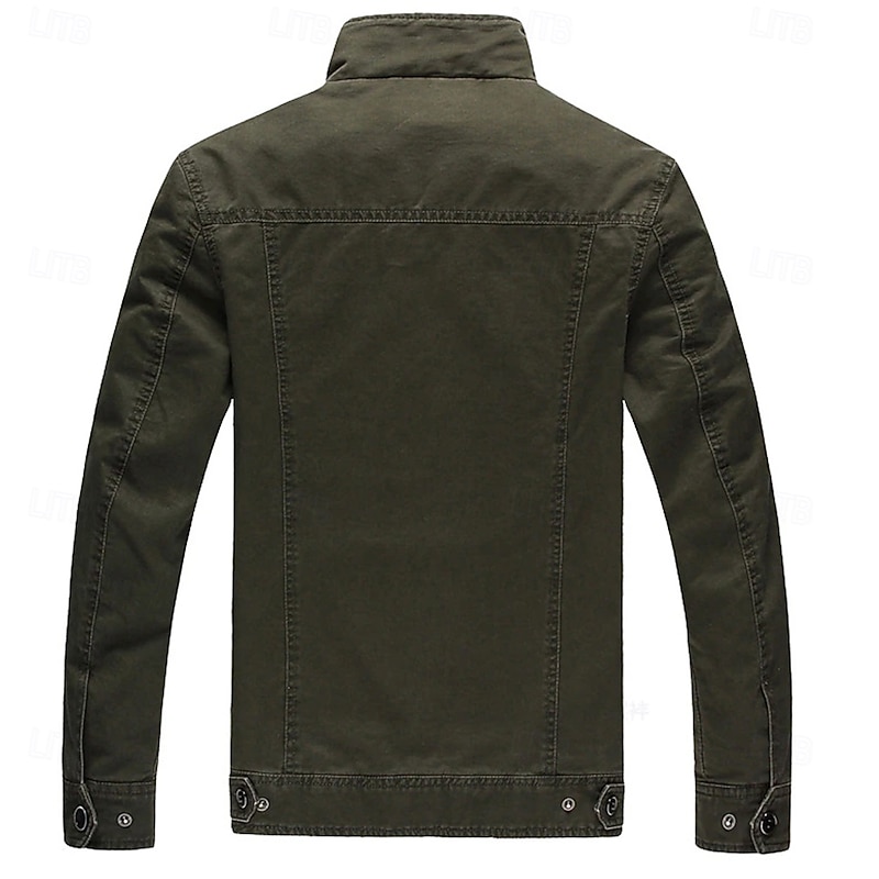 Men's Bomber Jacket Varsity Jacket Tactical Jacket Casual Wearable Multi Pocket Spring Fall Winter Military Military Style Stand Collar Regular Cotton Black Khaki Army Green Jacket4