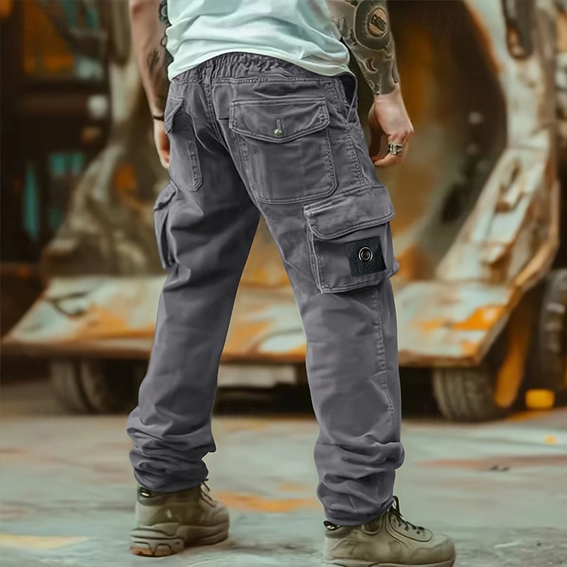 Men's Cargo Pants Cargo Trousers Tactical Pants Trousers Casual Pants Drawstring Elastic Waist Straight Leg Plain Comfort Soft Full Length Outdoor Casual Daily Fashion Streetwear Black Green2