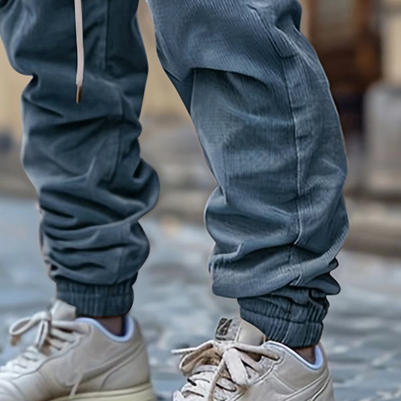 Men's Cargo Pants Joggers Corduroy Pants Trousers Casual Pants Pocket Elastic Waist Multi Pocket Plain Comfort Soft Full Length Outdoor Daily Going out Fashion Streetwear Black Blue Micro-elastic3