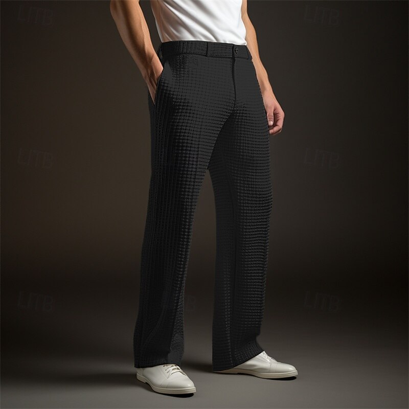 Men's Trousers Dress Pants Suit Pants Waffle Pants Front Pocket Straight Leg Plain Comfort Soft Full Length Wedding Outdoor Business Fashion Chic & Modern Black White Stretchy4