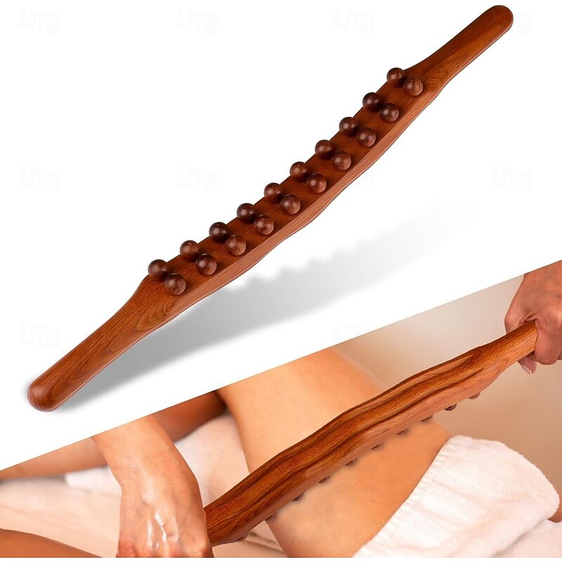 Guasha Wood Stick Massage Tool,20 Beads Wood Massage Roller Stick,Lymphatic Drainage Massager for Body Shaping,Gua Sha Tools for Back Leg