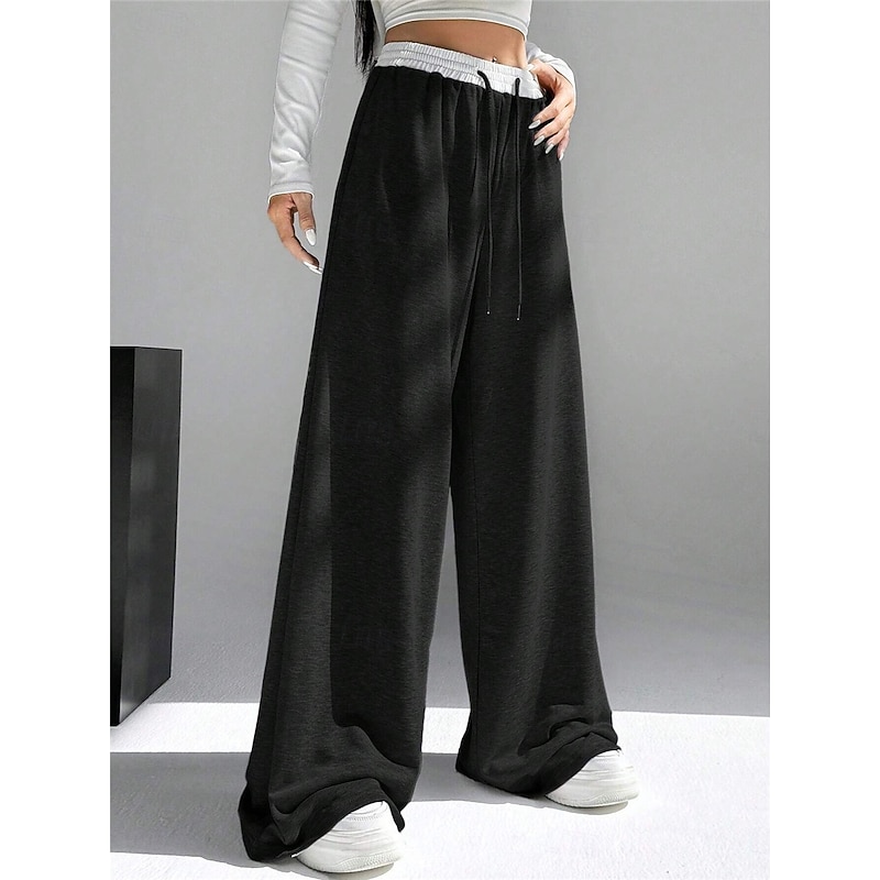 Women's Sweatpants Wide Leg Chinos Fashion Streetwear Full Length High Waist Plain Pocket Elastic Waistband Comfy Soft Comfortable Micro-elastic Outdoor Street Black Gray Spring &  Fall Regular Fit3