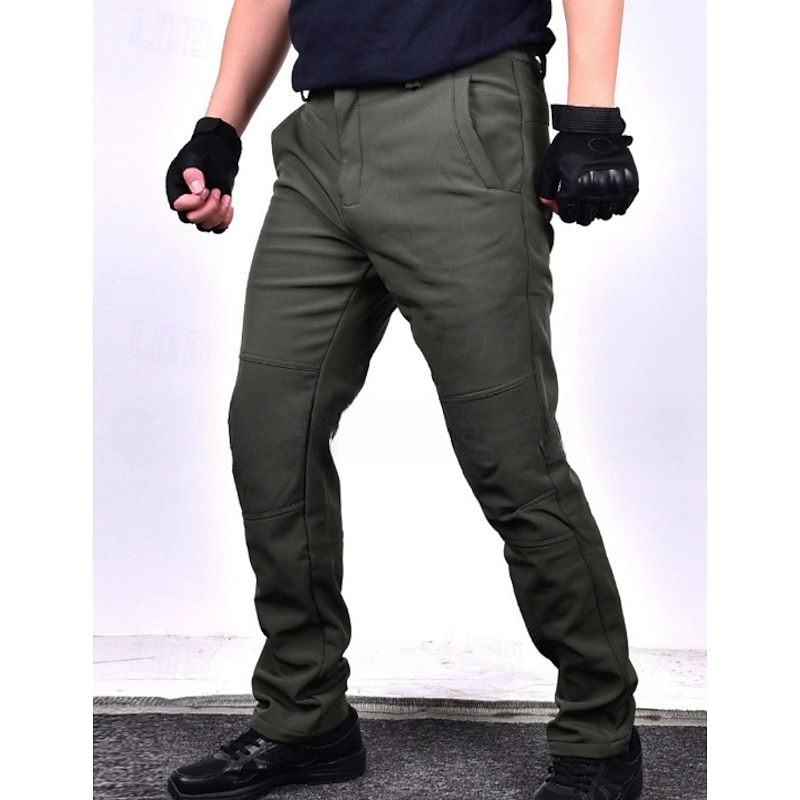 Men's Cargo Pants Fleece Pants Softshell Pants Combat Trousers Snow Pants Pocket Elastic Waist Plain Waterproof Wearable Full Length Sports Outdoor Daily Classic Style Casual / Sporty Black Green3