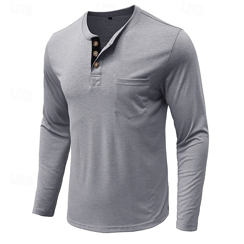 Men's T shirt Tee Henley Shirt Tee Long Sleeve Shirt Plain Henley Casual Holiday Long Sleeve Pocket Button Front Clothing Apparel Cotton Fashion Designer Comfortable Essential4