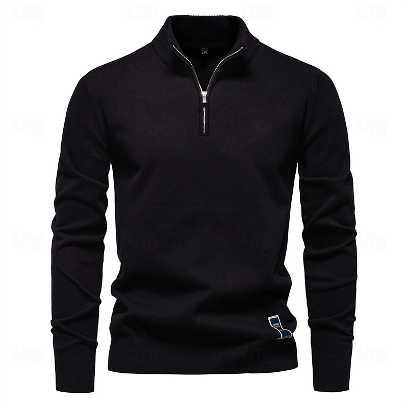 Men's Sweater Zip Sweater Ribbed Knit Regular Zipper Solid Color Rolled collar Knitwear Daily Outdoor Sports & Outdoor Clothing Apparel Spring &  Fall Navy Blue Green3