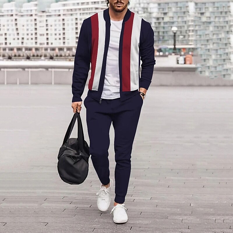 Men's Tracksuit Jogging Suit Drawstring Pocket Color Block Jacket and Sweatpants Athletic Clothing Set Spring Black White Gym Workout Jogging Running Soft Breathable Long Sleeve Sport Activewear2