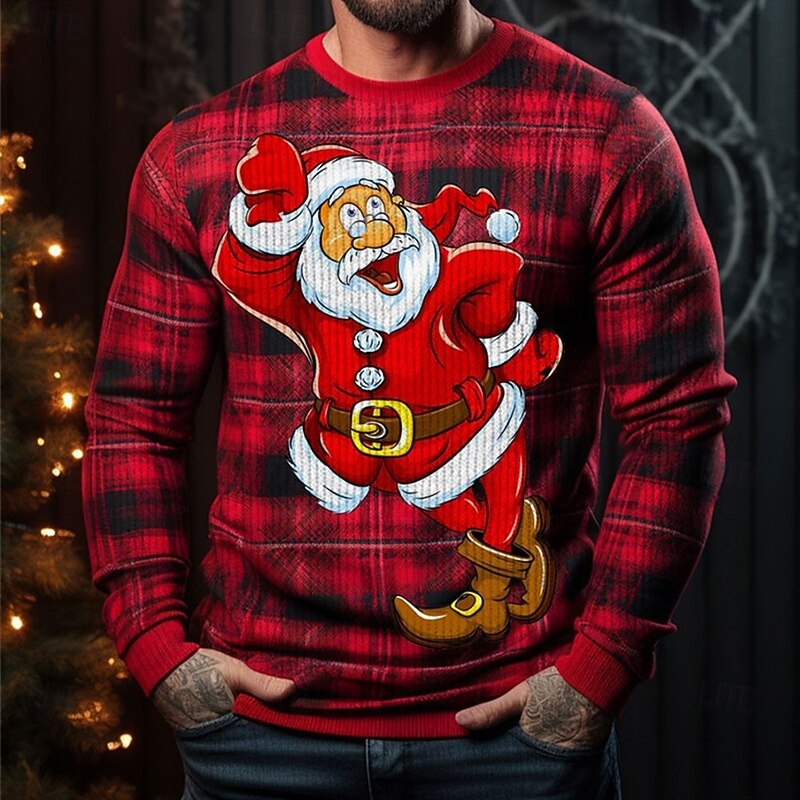 Ugly Christmas Sweater Men's Sweaters Plaid Snowflake Print Knitting Pullover Jumper Knitwear New Years Eve Sweater Outdoor Daily Vacation Long Sleeve Crewnecks Wine White Red Fall Winter S4