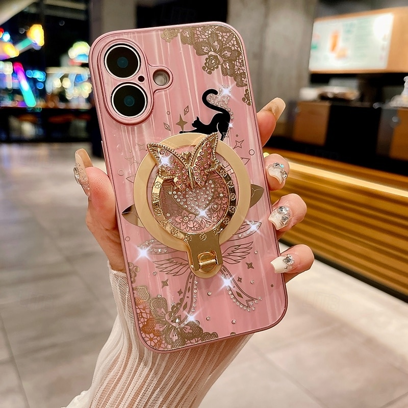 Phone Case For iPhone 16 15 14 Pro Max Plus 13 Pro Max Back Cover with Stand Holder Magnetic Support Wireless Charging Retro TPU PC4