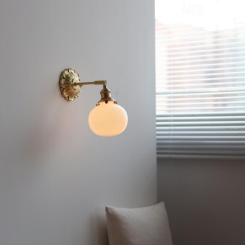 Ribbed Ceramic Ball Shaped Wall Light with Brushed Brass Carved Flower Lamp Fixture Nordic Modern LED Wall Lamp 85-265V4