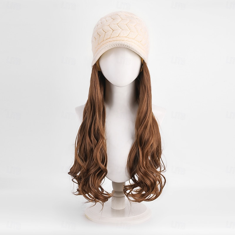 Women's High Temperature Fiber Knitted Hat with Curly Wave Wig - Closed Net Cap, Basic Style, Suitable for All People3