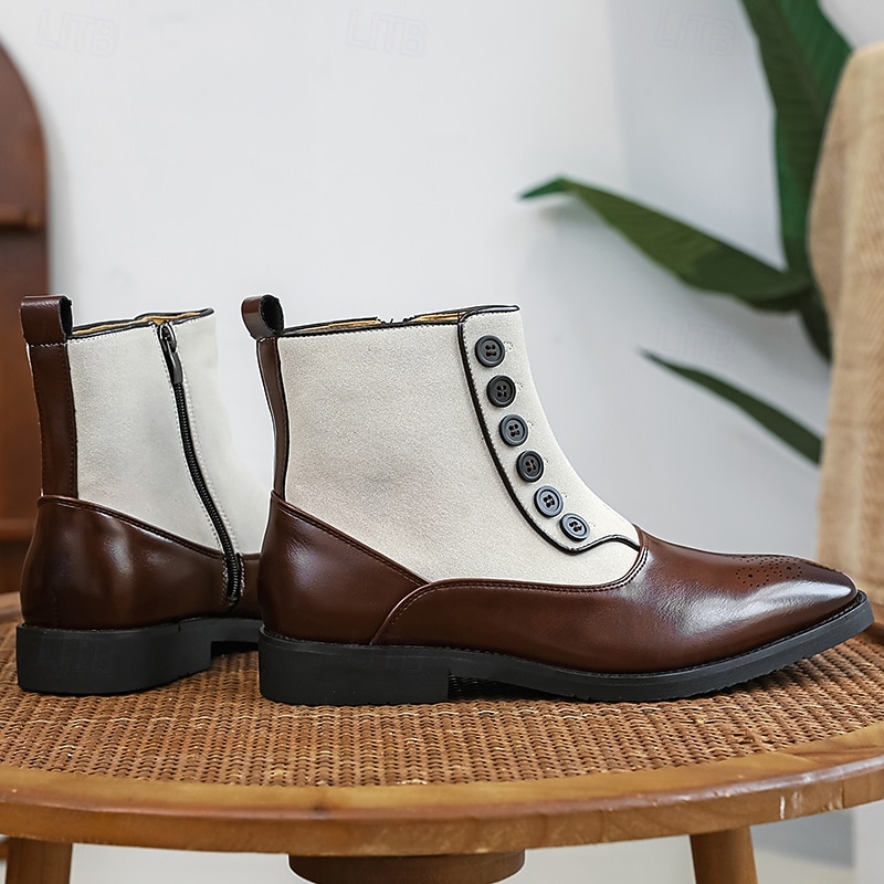 Men's Two-Tone Faux Leather Button Boots – Vintage Victorian Style Ankle Boots for Formal and Casual Occasions 6
