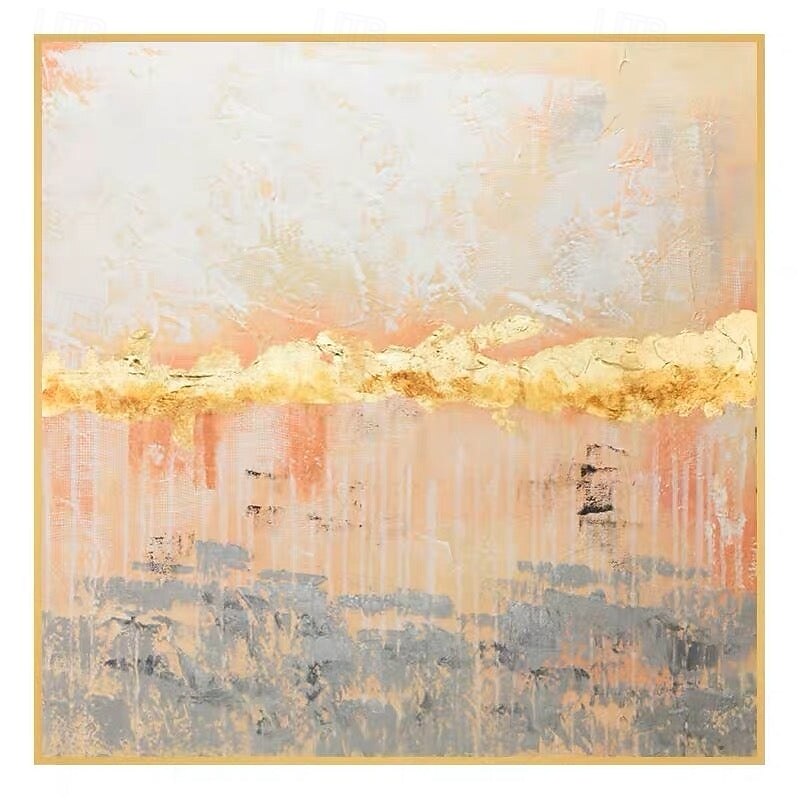 Handmade Hand Painted Abstract Yellow gold foil Oil Painting Wall Modern Abstract Gold and Pink Canvas gold Painting handmade abstract wall painting Home Decoration Decor Canvas Painting3