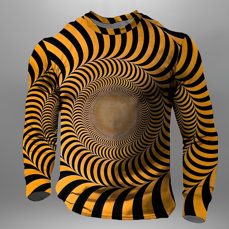 Men's Optical Illusion T Shirt Long Sleeve T shirt 3D Print Crew Neck Shirt Daily Designer Street Casual Yellow Pink Blue Summer Spring Fall Clothing Apparel S M L XL XXL XXXL4