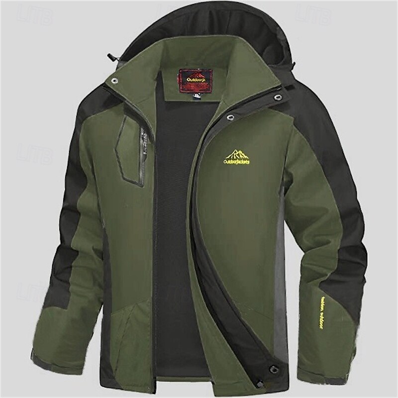 Men's Fleece Jacket Rain Jacket Raincoat Outdoor Waterproof Windproof Hiking Outfits Hiking Clothes Winter Autumn / Fall Windbreaker Patchwork Black Army Green Red