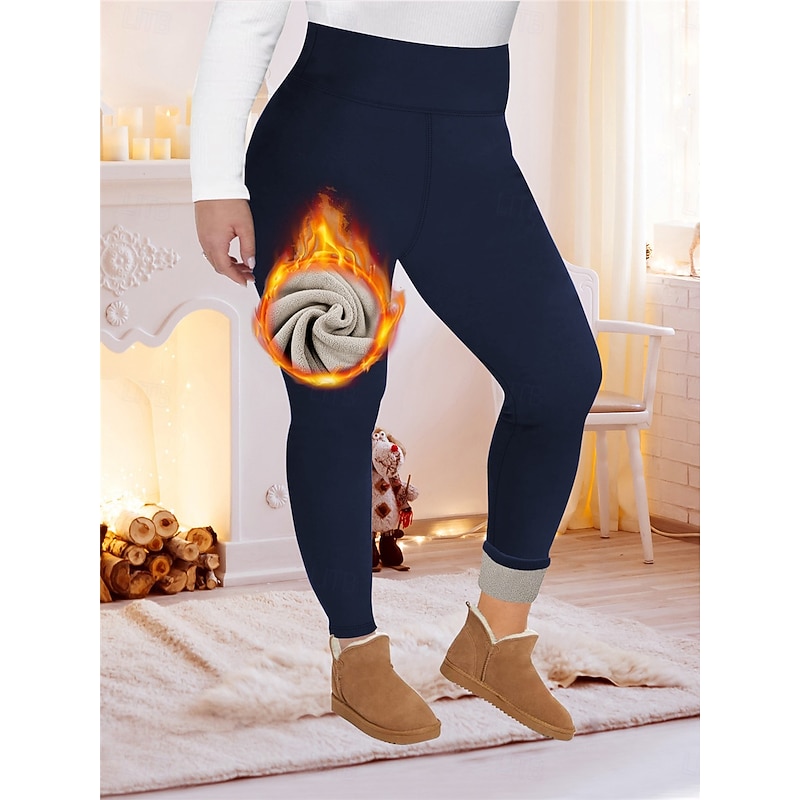 Women's Yoga Pants Fleece Lined Leggings Yoga Leggings with Phone Pocket High Waist Pilates Gym Workout Workout Tights Solid Color Black Dark Navy Gray Spandex Fleece Fall Winter Plus Size Sports3