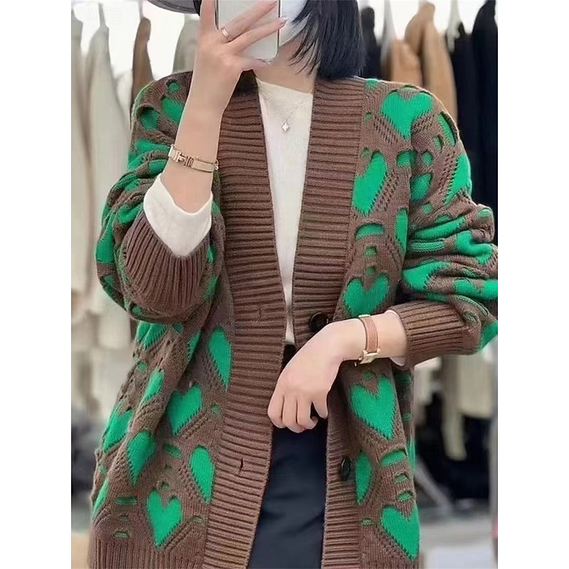 Women's Sweater Cardigan Casual Soft Pure Color Ribbed V Neck Buttons Knitted Print Long Sleeve Long Tops Knit Outdoor Daily Weekend Black Pink Fall Winter3