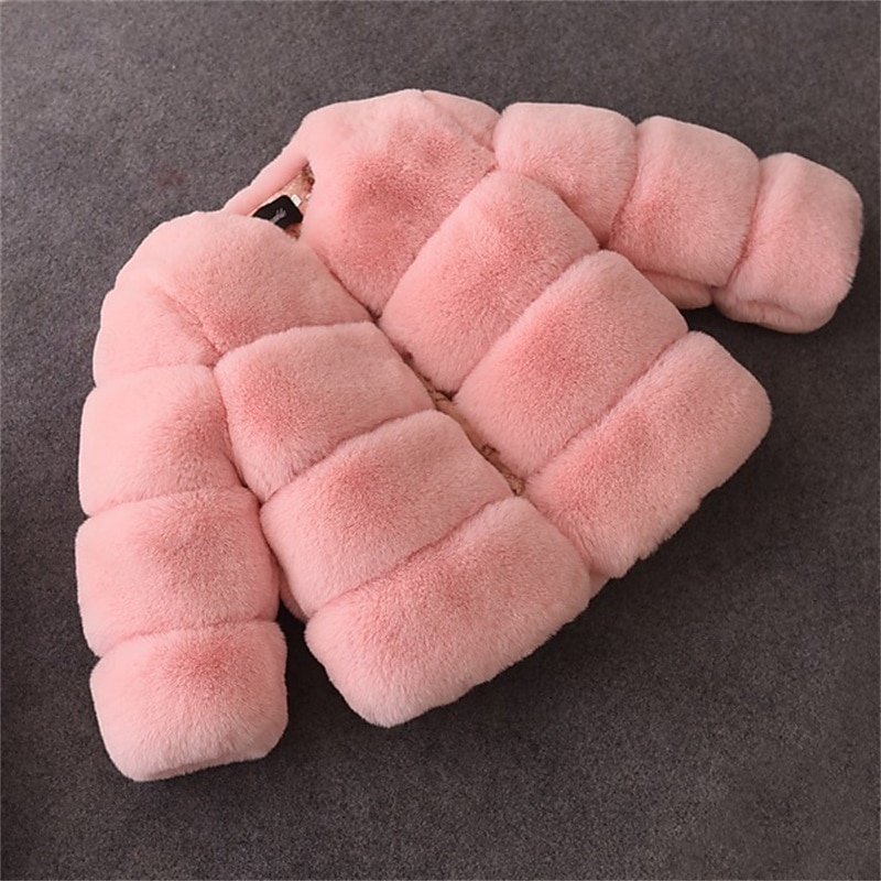 Kids Girls' Faux Fur Coat Solid Color Cute School Coat Outerwear 4 years+ Fall White Pink Red