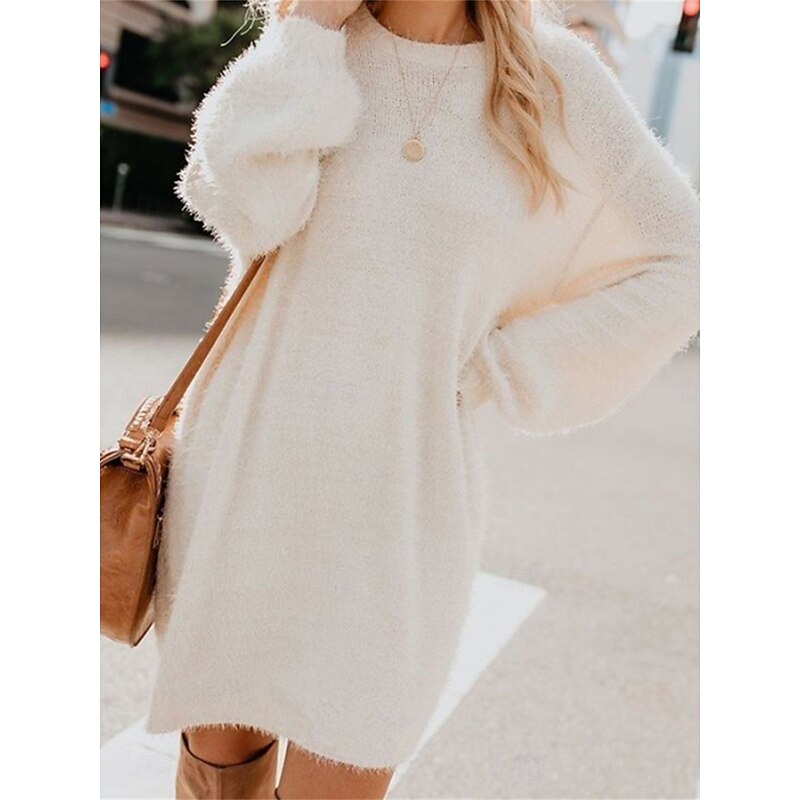 Women's Casual Dress Mini Dress Patchwork Casual Crew Neck Long Sleeve Pink Beige Gray Color3