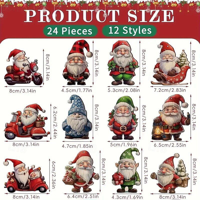 24pcs Christmas Wooden Gnome Ornaments, Xmas Tree Pendant Decoration - Santa and Holiday Character Decor, Perfect for Christmas, Thanksgiving, Halloween, and Seasonal Celebrations3