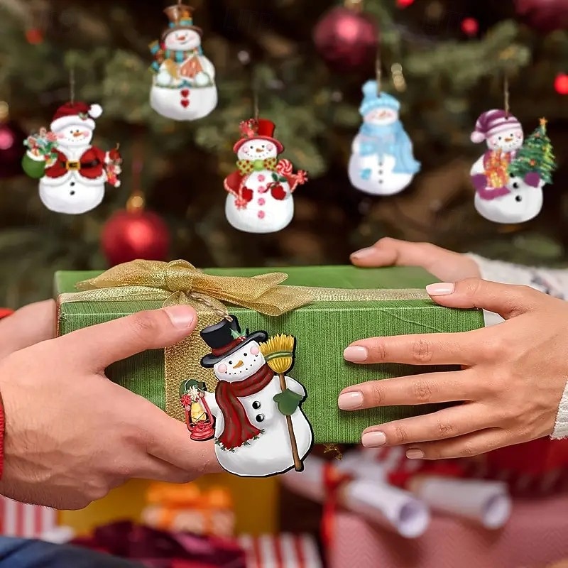 24pcs Christmas Wooden Ornaments, Snowman Pendant Decoration Set for Xmas Trees, Perfect Holiday Decor for Christmas Parties and Craft Projects4