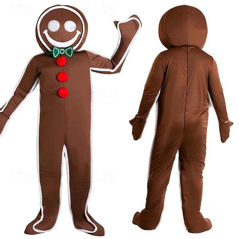 Gingerbread Man Jumpsuit Cosplay Costumes Onesies Men's Women's Christmas Cosplay Costume Adults' Christmas Christmas Eve Christmas Party Costume
