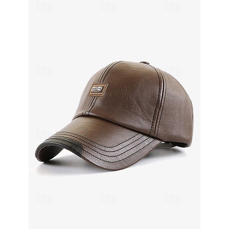 Men's Faux Leather Baseball Cap - Stylish Adjustable Outdoor Hat for Casual and Sporty Looks