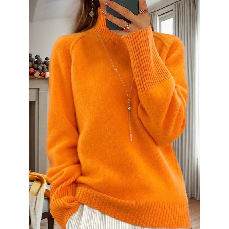 Women's Sweater Pullover Sweater Jumper Turtleneck Knit Knitted Raglan Sleeves Spring Fall Home Daily Holiday Daily Casual Soft Long Sleeve Pure Color White Light Green