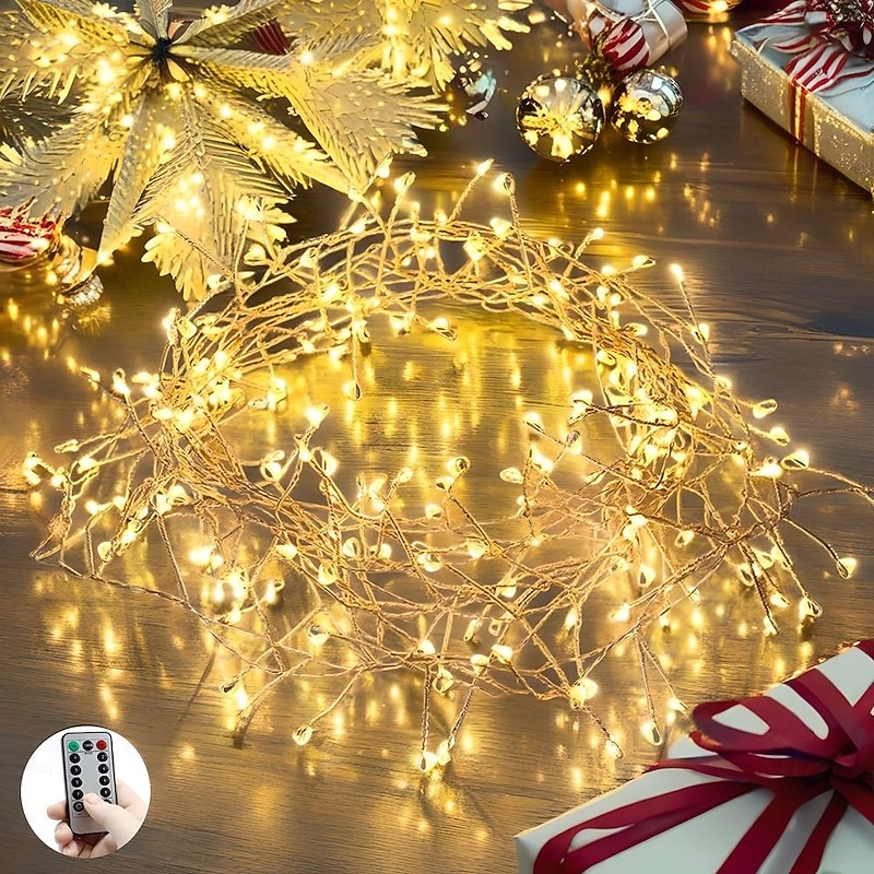 USB Firecracker String Lights with Remote Control, 100/200 LED Copper Wire Fairy Lights for Christmas, Weddings, and Home Decor - Main Image