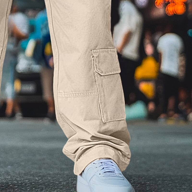 Men's Cargo Trousers Trousers Casual Pants Pocket Straight Leg Plain Comfort Soft Full Length Outdoor Daily Going out Fashion Streetwear Black Khaki Micro-elastic3