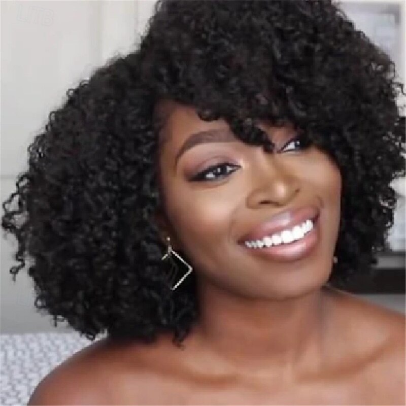 Curly Wigs for Black Women - Afro Curly Wig with Bangs Natural Black Hair Synthetic Heat Resistant Full Wigs3