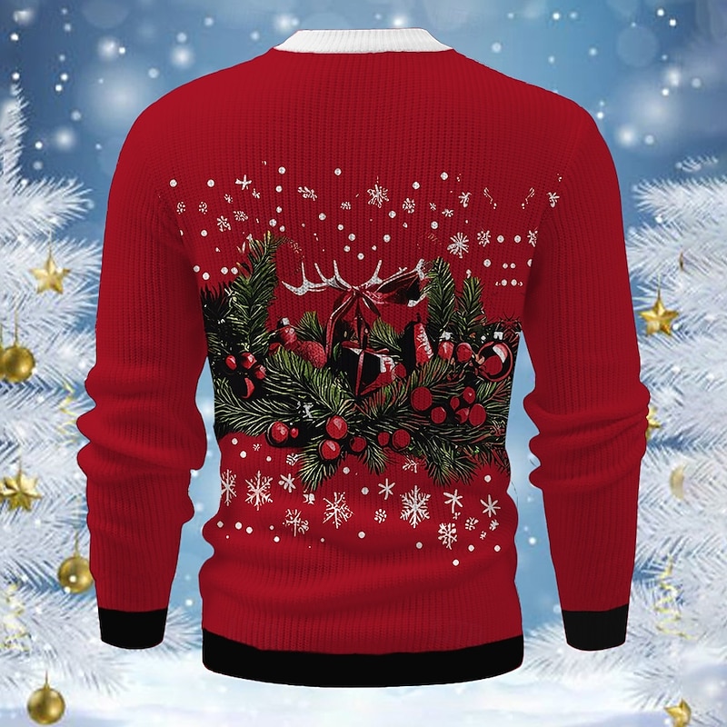 Men's Ugly Christmas Sweater Pullover Sweater Jumper Knitwear Ribbed Knit Regular Tops Knitted Crew Neck Party Evening Wear Clothing Apparel Drop Shoulder Fall & Winter Yellow Red S M L2