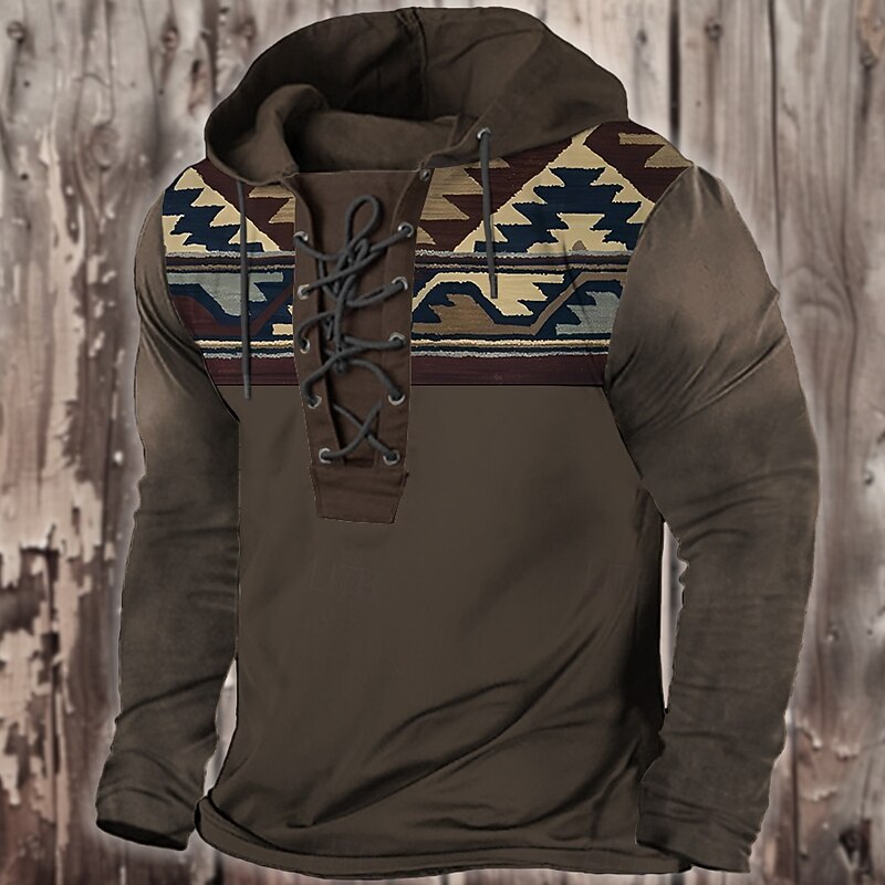 Men's Cowboy Hoodie Hoodies Sweatshirt Cool Daily Long Sleeve Hooded Holiday Streetwear Brown Dark Blue Drawstring Fall Winter Designer3