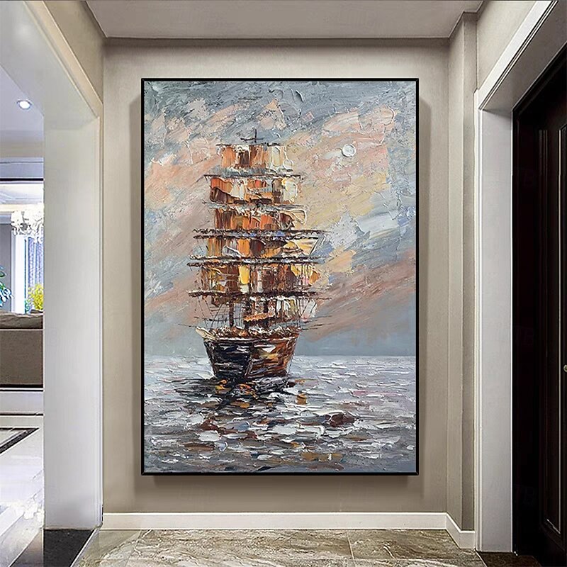 Mintura Handmade Abstract Bost Landscape Oil Paintings On Canvas Wall Art Decoration Modern Picture For Home Decor Rolled Frameless Unstretched Painting4