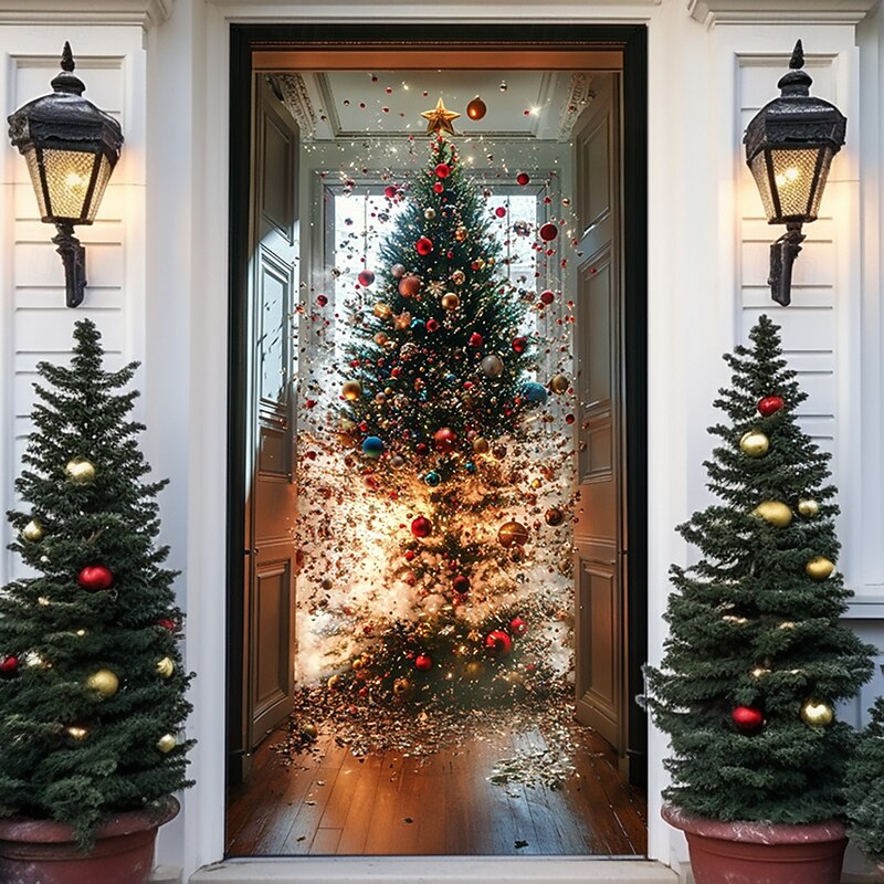 Christmas Door Decorations Door Covers Xmas Christmas Tree Door Tapestry Door Curtain Decoration Backdrop Indoor/Outdoor Door Banner for Front Door Farmhouse4