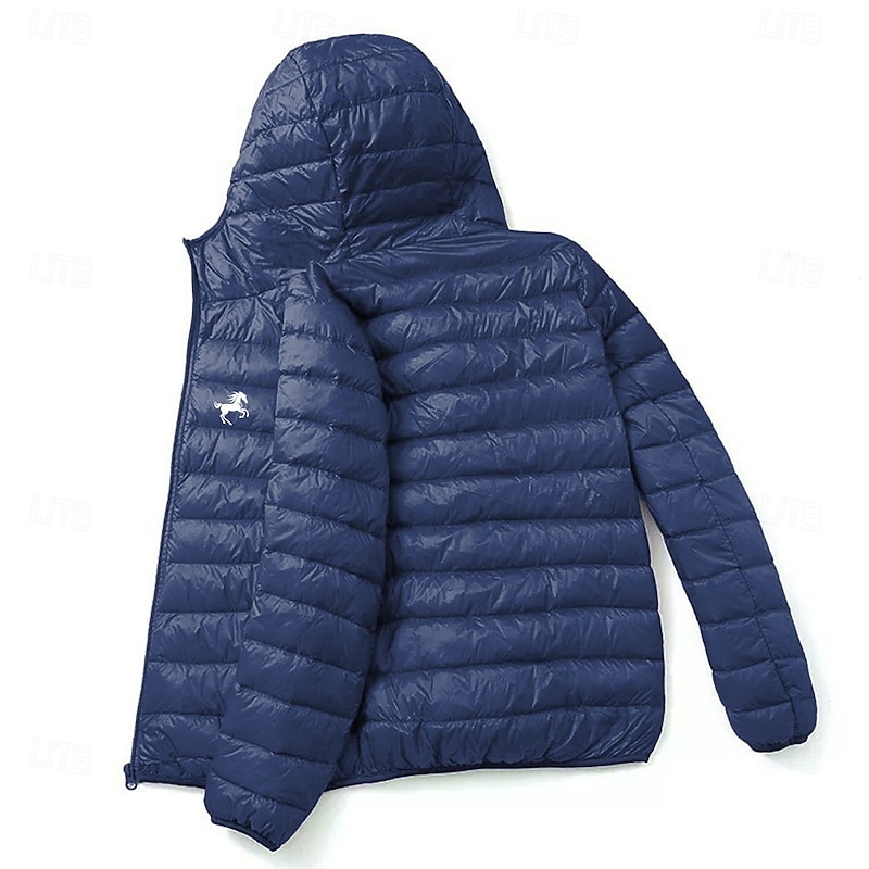 Men's Graphic Animal Horse Down Jacket Puffer Jacket Waterproof Rain Waterproof Lightweight Casual Daily Holiday Going out Print Fall Winter Hooded Long Sleeve Navy Blue2