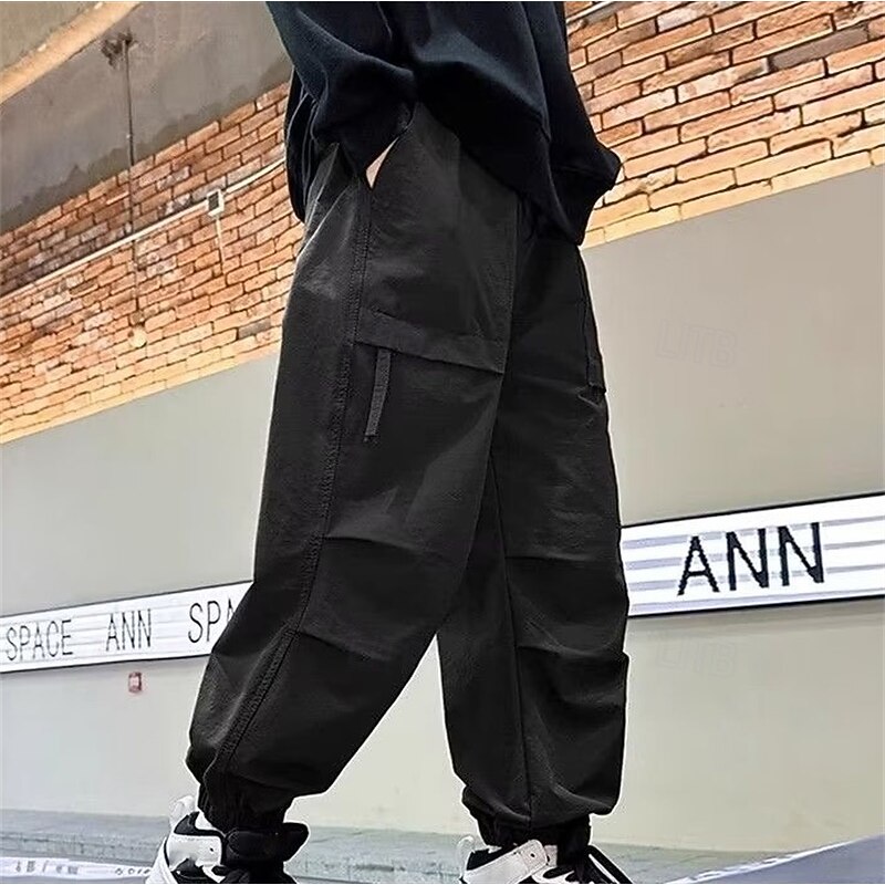 Kids Boys Pants Trousers Patchwork Pocket Solid Color Breathable Soft Comfort Pants Outdoor Sports Daily Black Green Mid Waist2