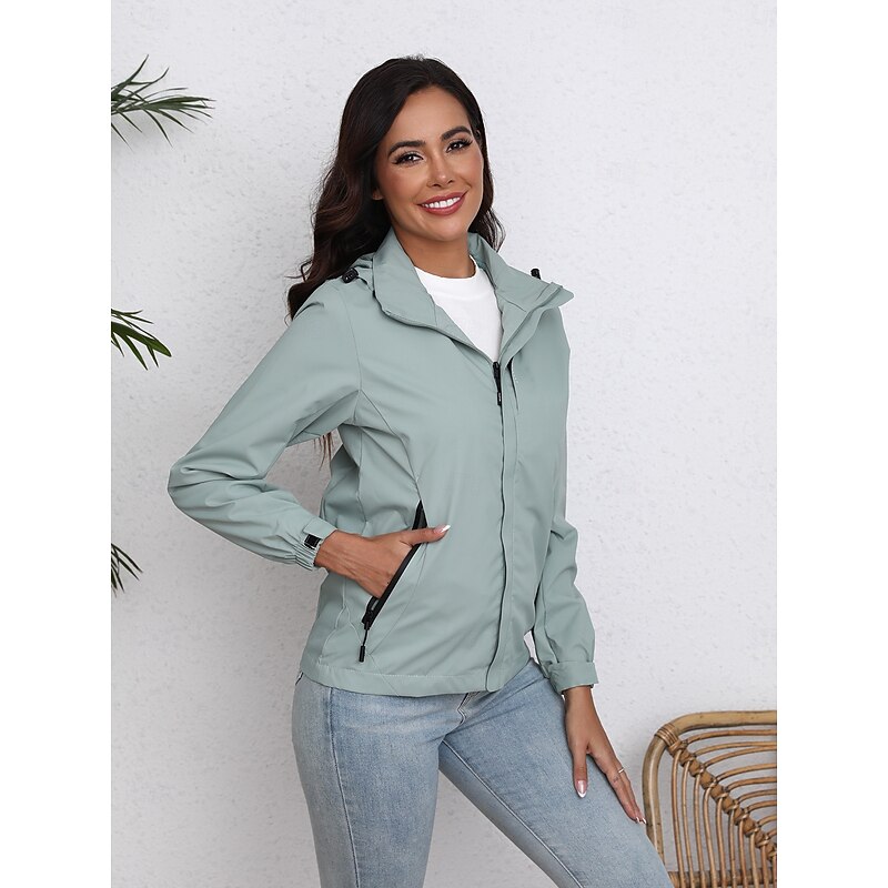 Women's Jacket Trench Coat School Zipper Solid Color Waterproof Simple Regular Fit Outerwear Long Sleeve Fall Black S4