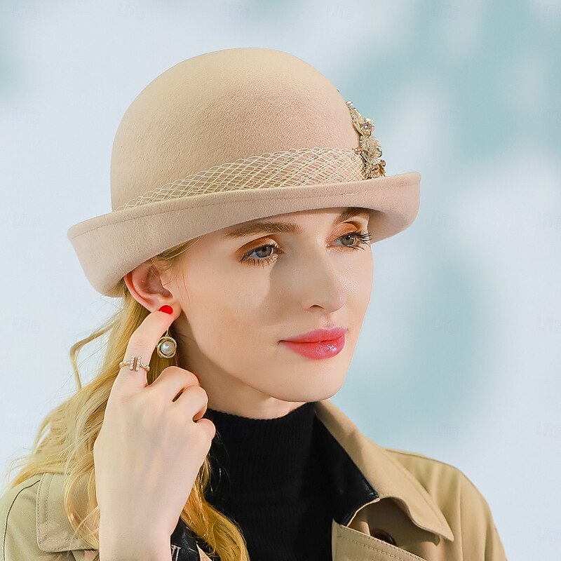 Hats Wool Bowler / Cloche Hat Fedora Hat Wedding Tea Party Elegant Wedding With Cap Lace Side Headpiece Headwear4