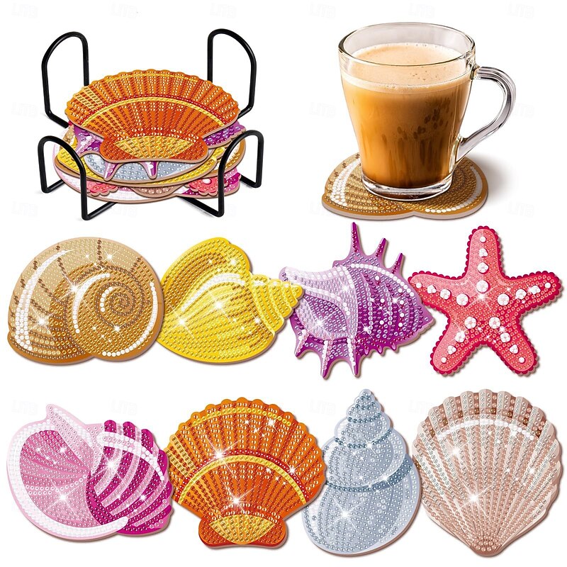 Ocean Diamond Art Painting Coaster Kit 8Pcs DIY Crafts Kit with Holder Non Slip Coaster Art Supplies for Adults Ideal Christmas Gift4