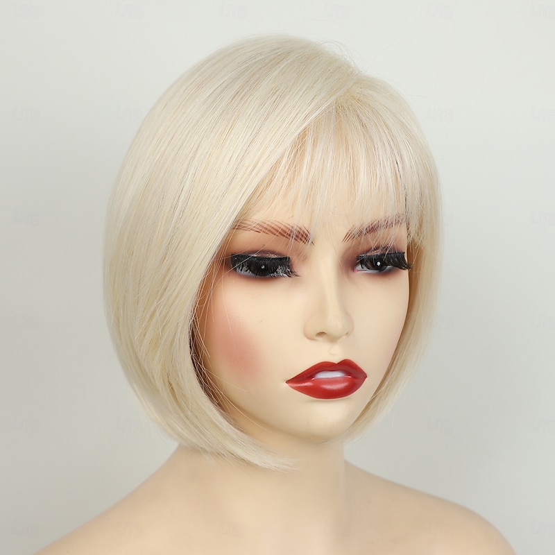 Short Platinum Blonde Wigs for Women Bob Wig Natural Straight Wig Side Part Hair for Daily Party Cosplay4