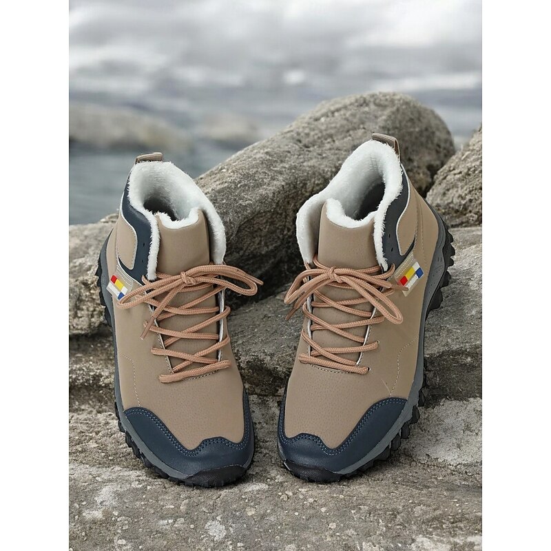 Women's Tan Outdoor Hiking Boots with Fleece Lining, Waterproof Design, and Rugged Sole – Ideal for Cold Weather Trekking and Winter Adventures3